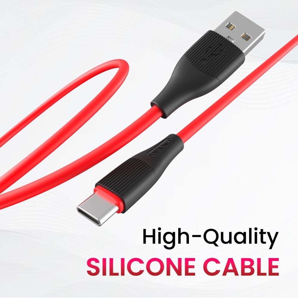 Portronics Silklink 3A USB to Type-C Fast Charging Cable (1 Meter, Red)