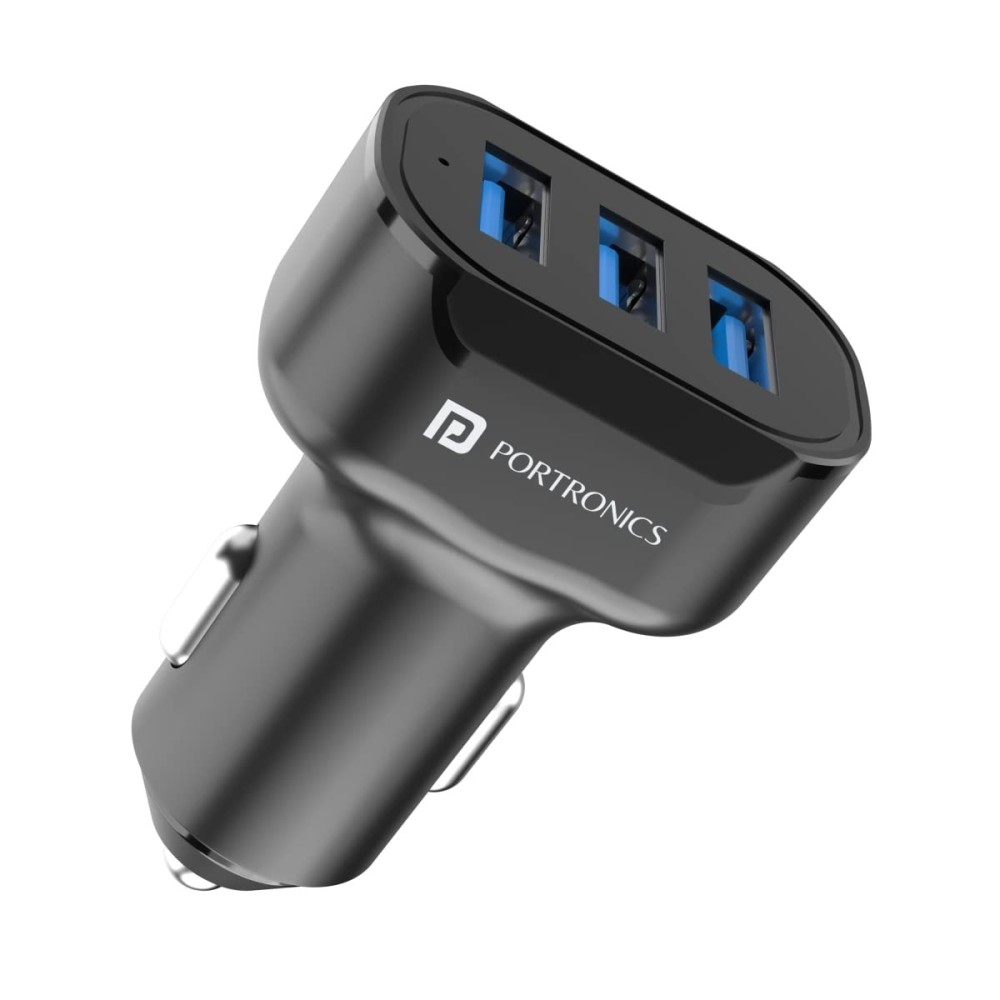 Portronics Car Power 11 17W Car Charger with Triple Output, 3.4A Fast Charging USB Car Adapter for Smartphones, Tablets & Most Cars – (Black)