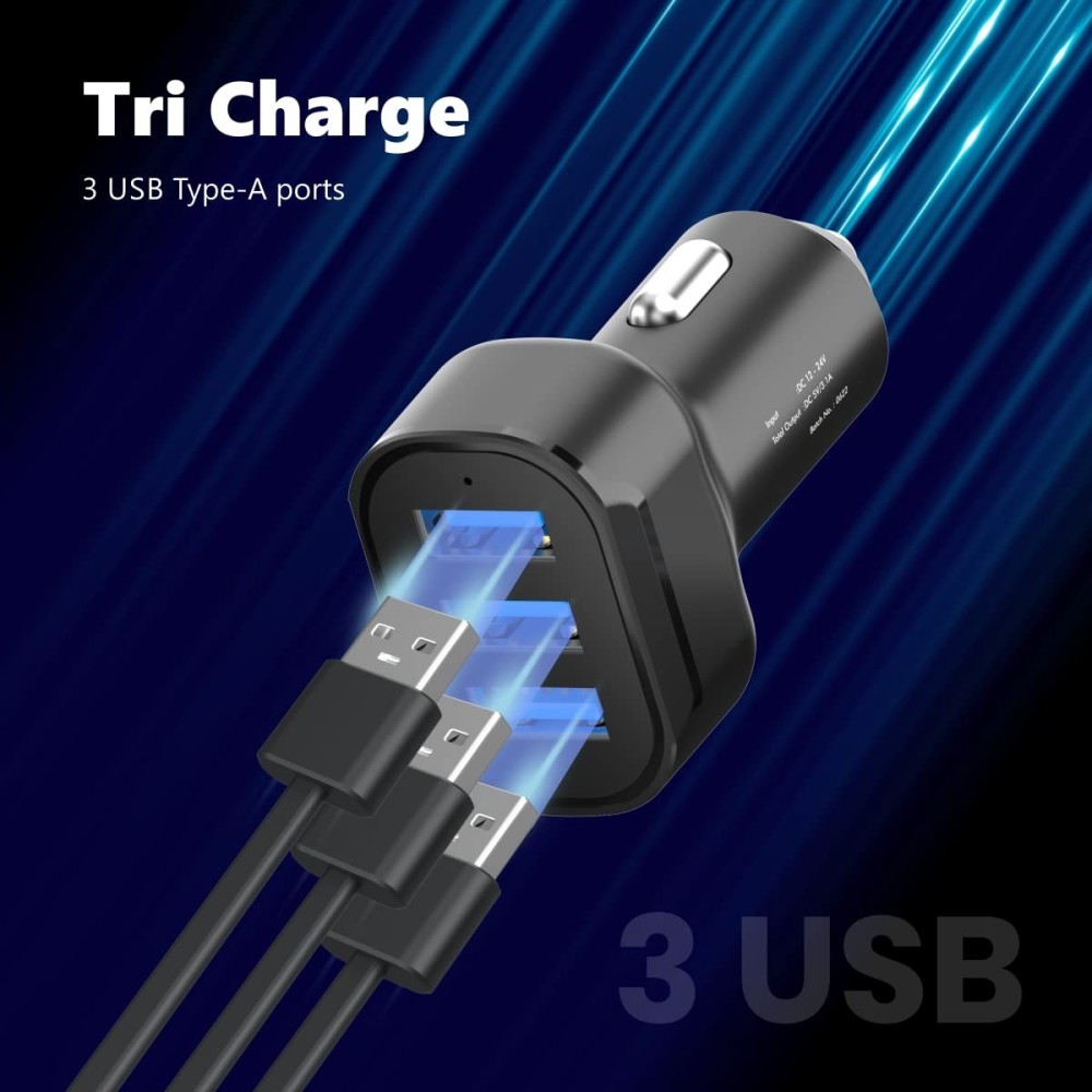 Portronics Car Power 11 17W Car Charger with Triple Output, 3.4A Fast Charging USB Car Adapter for Smartphones, Tablets & Most Cars – (Black)