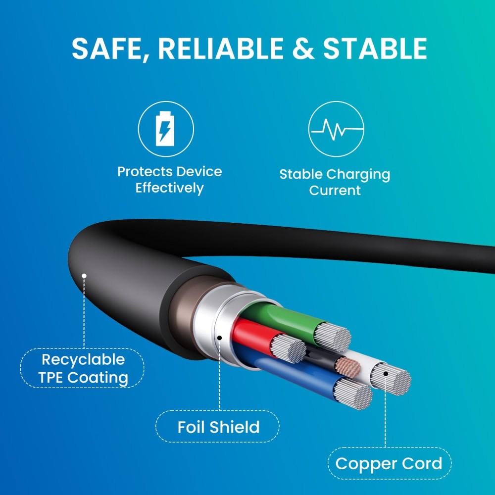 Portronics Konnect Link C Square 60W Type C to Type C Fast Charging Cable 1M Black