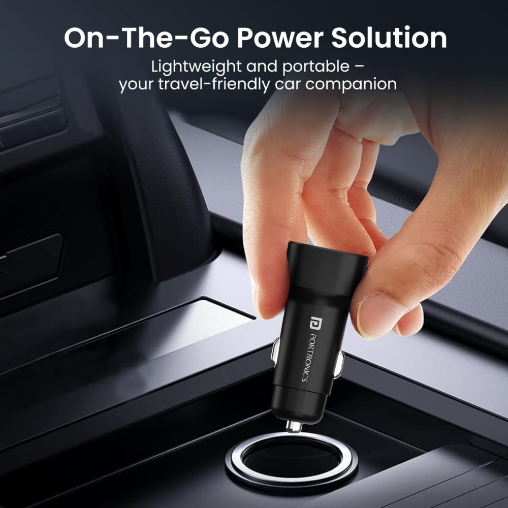 Portronics Car Power 30 Dual Output 30W Fast Car Charger with USB-C PD & USB, LED Indicator, Car Charging Adapter for iPhone, Android Smartphones & Smartwatch – (Black)