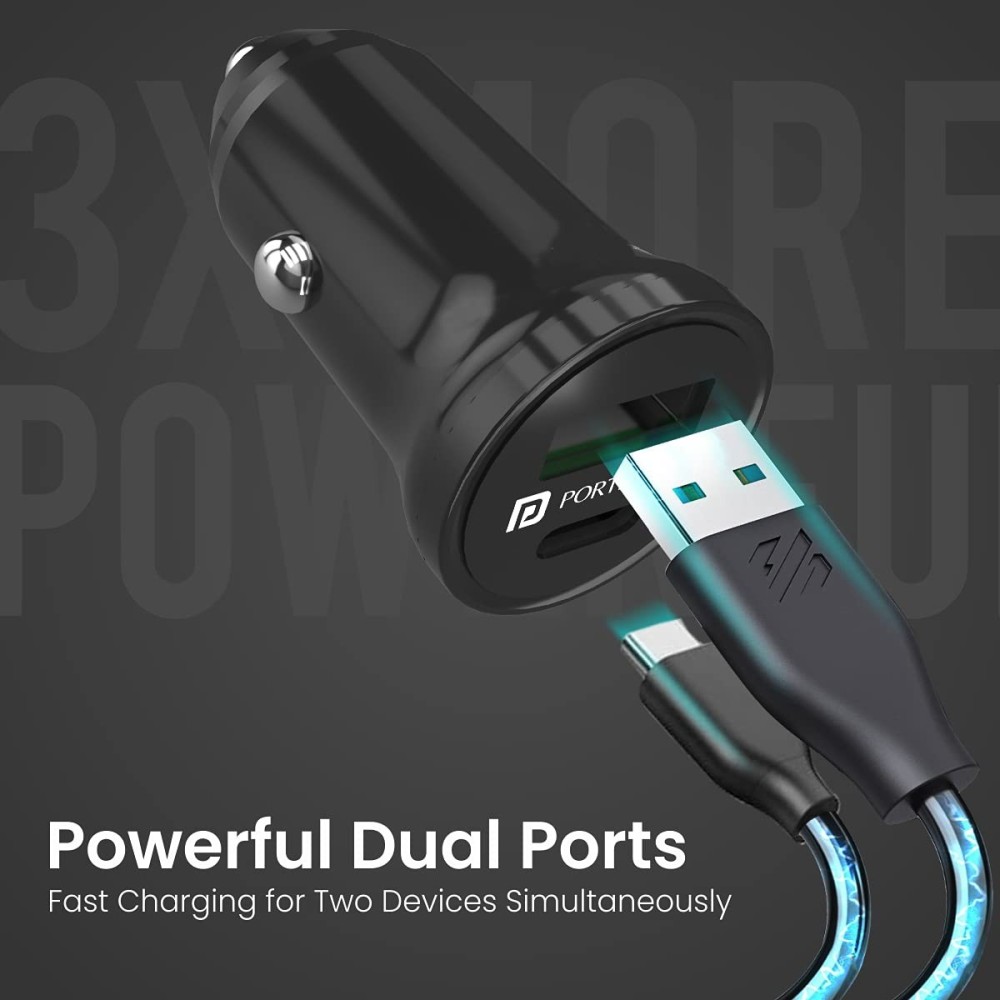 Portronics Car Power Mini 38W Dual Output Fast Car Charger with 20W USB-C PD & 18W USB Fast Charging Adapter for iPhone, Android Smartphones, Smartwatch, Earbuds & Power Bank – (Black)