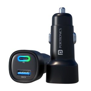 Portronics Car Power 80 80W Fast Car Charger with Dual Output USB & Type-C PD, LED Indicator for iPhone, Android, Power Bank & More - (Black)