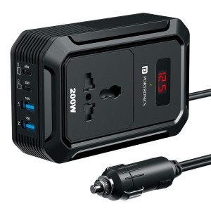 Portronics Car Power III Pro 200W Car Power Inverter with Universal AC Socket, 65W + 30W USB-C PD, Dual 18W USB Fast Charging, Real-Time Voltage Display, 12V Car Charger for Laptops, Smartpho