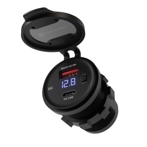 Portronics Spark 51W Multi-Vehicle Phone Charger with 33W PD Type-C & 18W USB Fast Charging, Dual Output Bike & Scooter Charger for Smartphones – (Black)