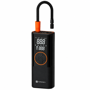 Portronics Vayu 4.0 Tyre Inflator 2-in-1 Rechargeable & Corded Air Compressor Pump with Digital Display, Preset Modes, Auto Shut-Off & LED Flashlight for Car, Bike & Bicycle Tyres - (Black)